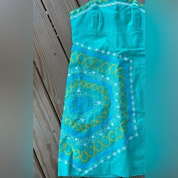 Lilly Pulitzer Bowen Aqua Comb Get It Embroidered Strapless Dress - Picture 3 of 5